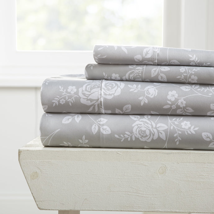 Sheets, Rose Gray Patterned 4-Piece Sheet Set, Linens And Hutch