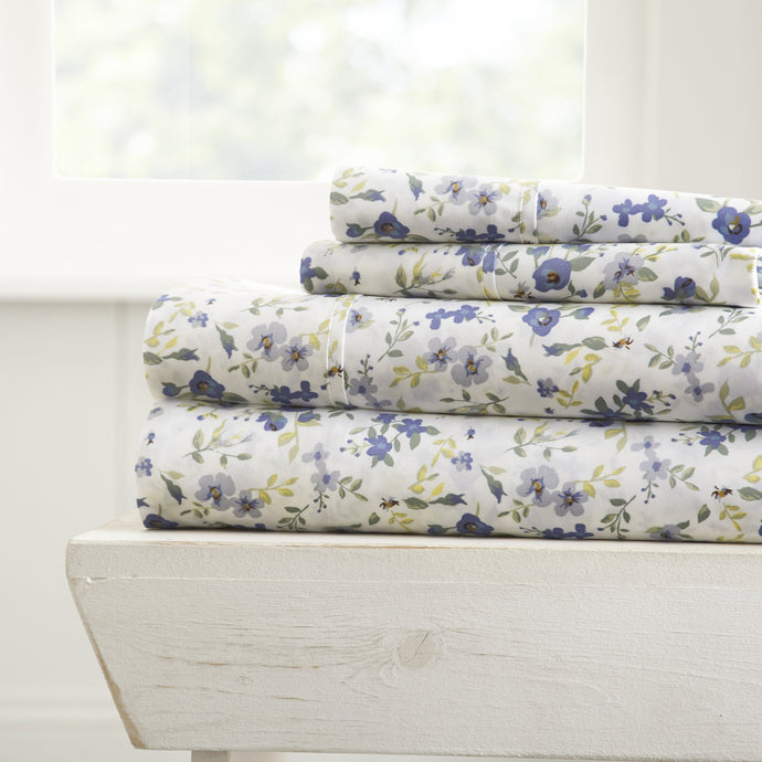 Blossoms Patterned 4-Piece Sheet Set - Sheets - Linens and Hutch