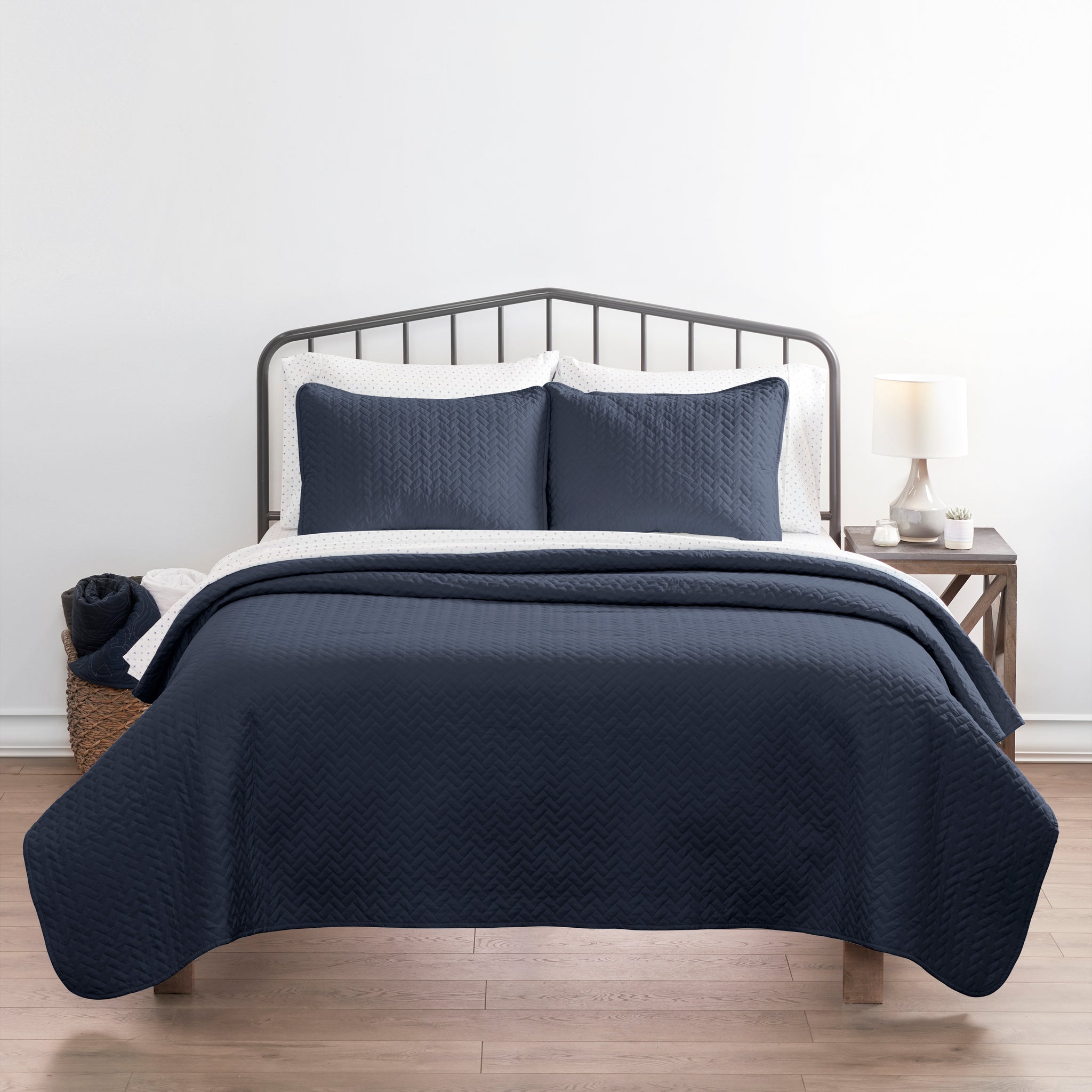 thumbnail image 2 of Urban Chic Navy Blue Matelassé Queen Quilt Set – Cotton Blend, Floral Cottage Style, 3pc 2 of 3