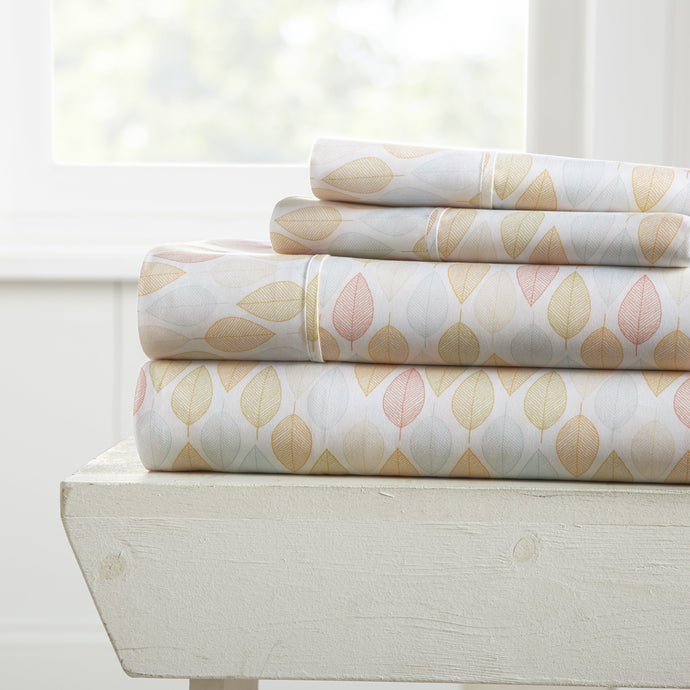 Sheets, Leaf Patterned 4-Piece Sheet Set, Linens And Hutch
