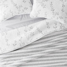 Load image into Gallery viewer, Light Gray, Sprouting Vines Stripe Reversible Quilted Coverlet Set