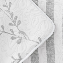 Load image into Gallery viewer, Light Gray, Sprouting Vines Stripe Reversible Quilted Coverlet Set