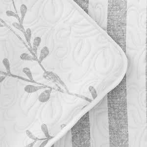 Light Gray, Sprouting Vines Stripe Reversible Quilted Coverlet Set